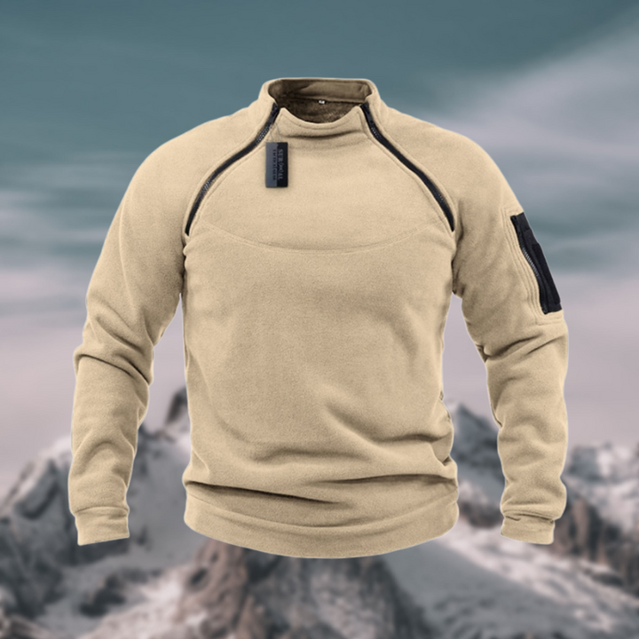 Black men's versatile quarter zip mock neck pullover sweater, perfect for casual layering.