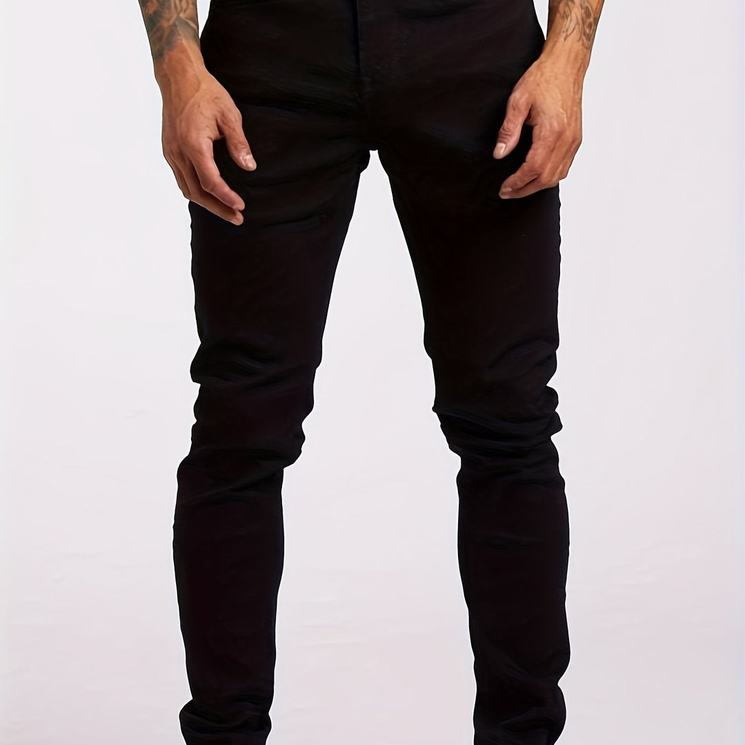 Men's deep blue slim fit stretch denim jeans, stylish & comfortable for everyday casual wear.