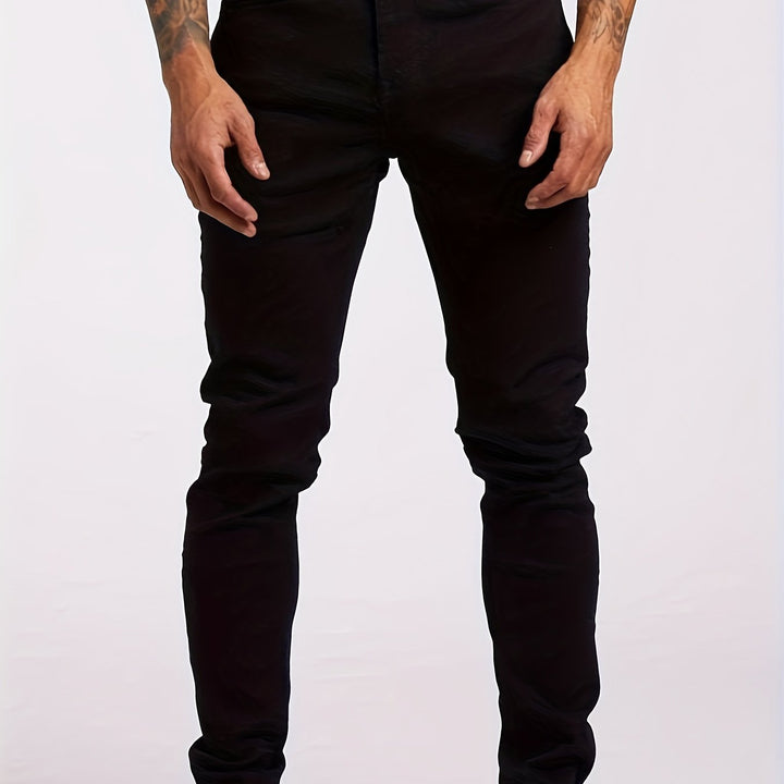 Men's deep blue slim fit stretch denim jeans, stylish & comfortable for everyday casual wear.