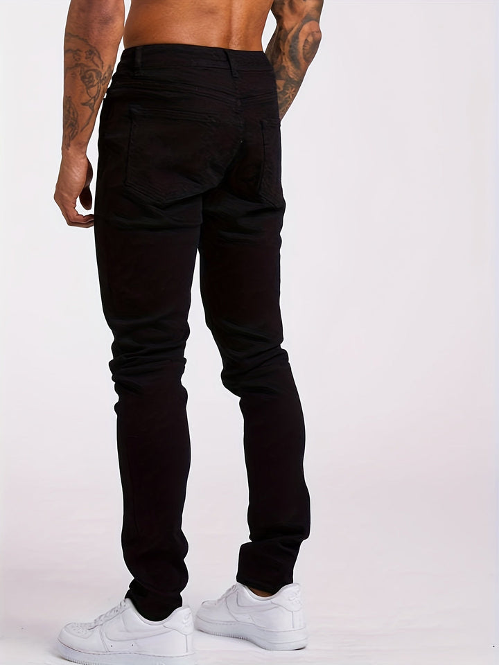 Modern men's light blue slim fit stretch jeans, versatile for casual outfits, all-day comfort.