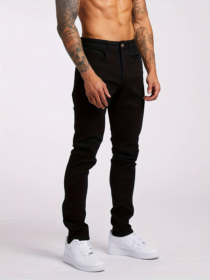 Black slim fit stretch denim jeans for men, offering style, comfort & modern versatility.