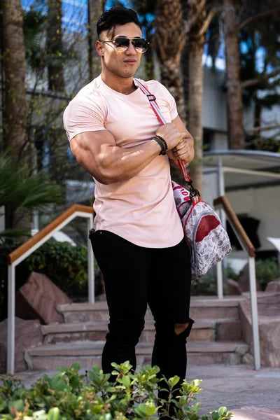 Short sleeve men's deep cut t-shirt, comfortable athletic fit for casual & active wear.