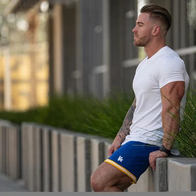 Crew neck men's deep cut t-shirt, athletic fit, comfortable for everyday fashion.