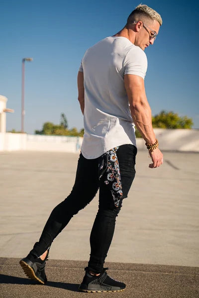Stylish men's deep cut essential tee, modern athletic fit for a sleek, contemporary look.