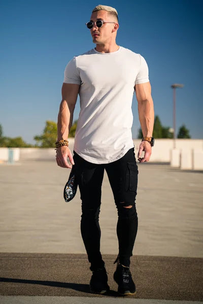 Versatile men's deep cut t-shirt, comfortable athletic fit for everyday and activewear.