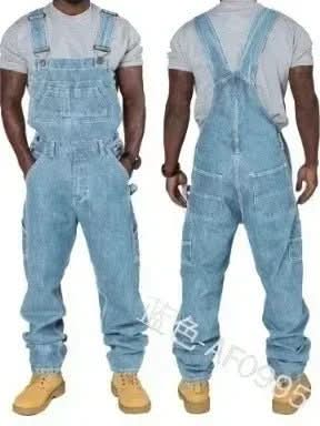 Adjustable strap men's denim overall, versatile jumpsuit featuring multiple functional utility pockets.