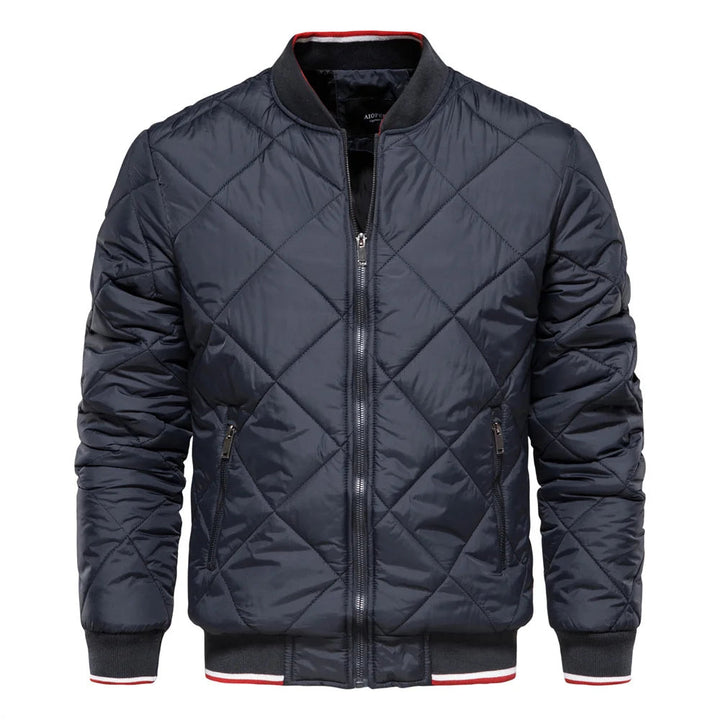 Men's diamond quilted bomber jacket, stylish & warm. Perfect fall/winter casual outerwear.