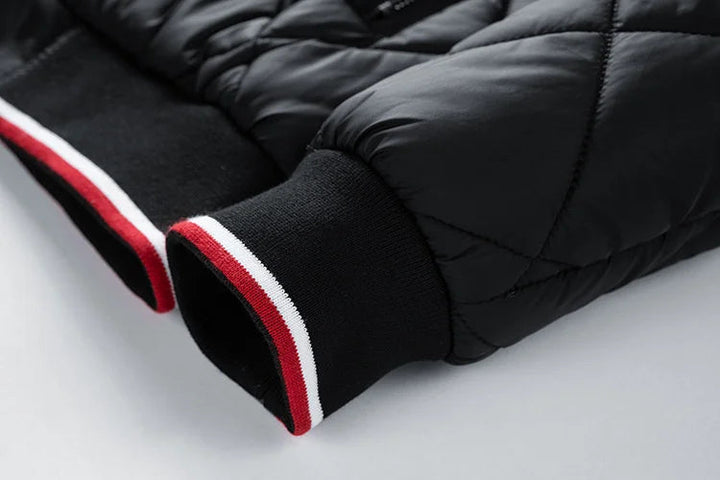 Modern men's quilted bomber jacket. Stylish and warm outerwear, ideal for everyday fall/winter wear.
