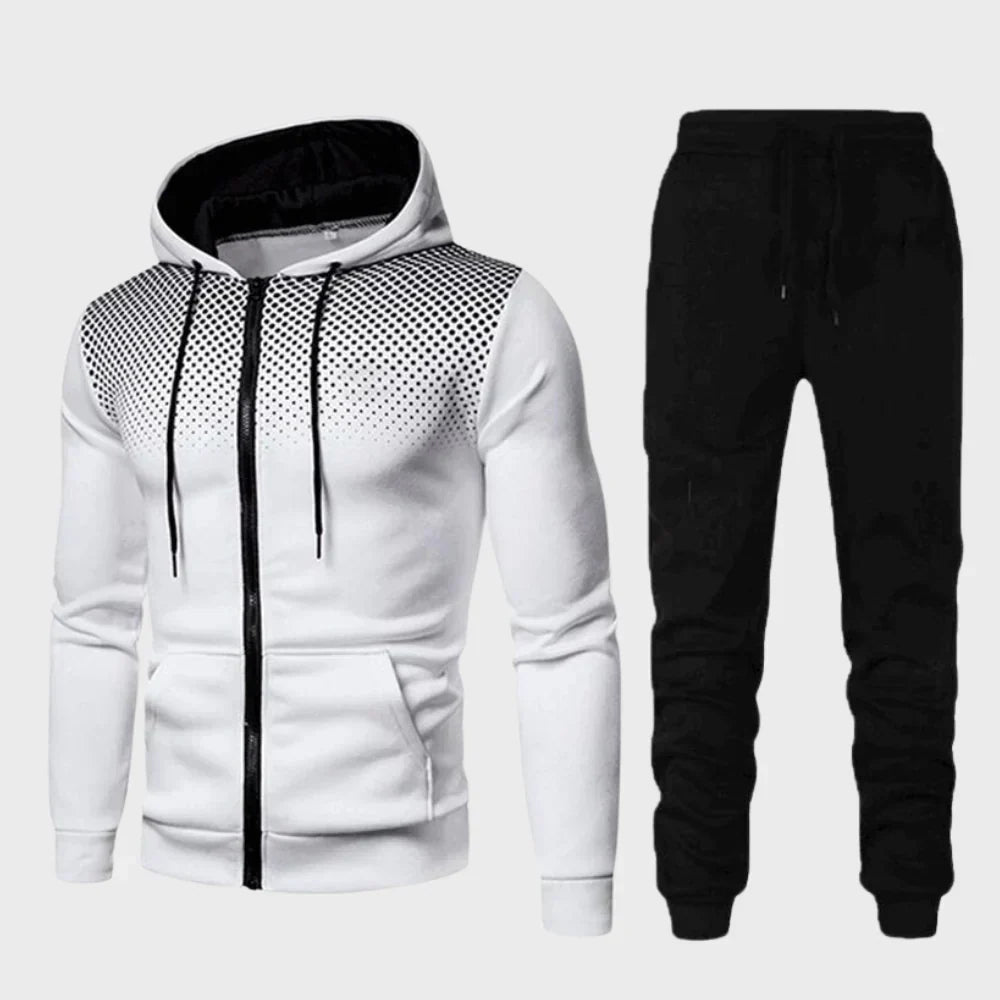 Men's fashion dotted chest hoodie and jogger tracksuit set, ideal for activewear comfort