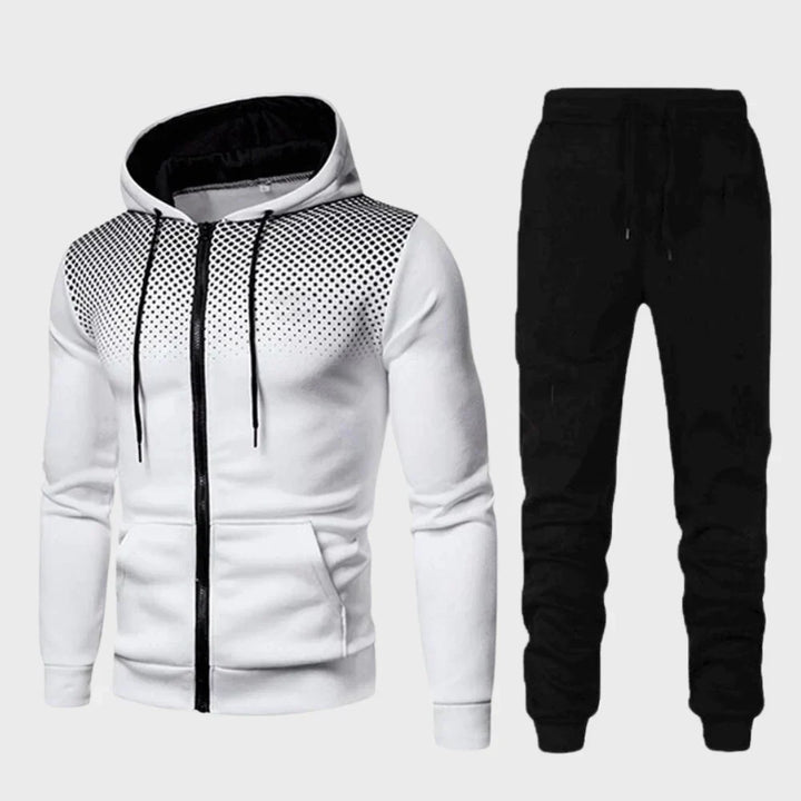 Men's fashion dotted chest hoodie and jogger tracksuit set, ideal for activewear comfort