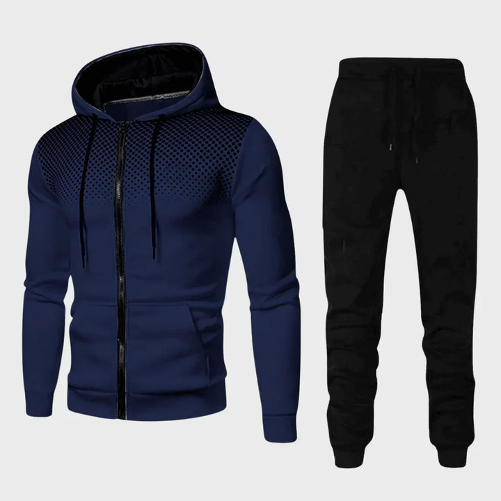 Casual men's dotted chest hoodie tracksuit, a versatile sportswear staple for everyday wear