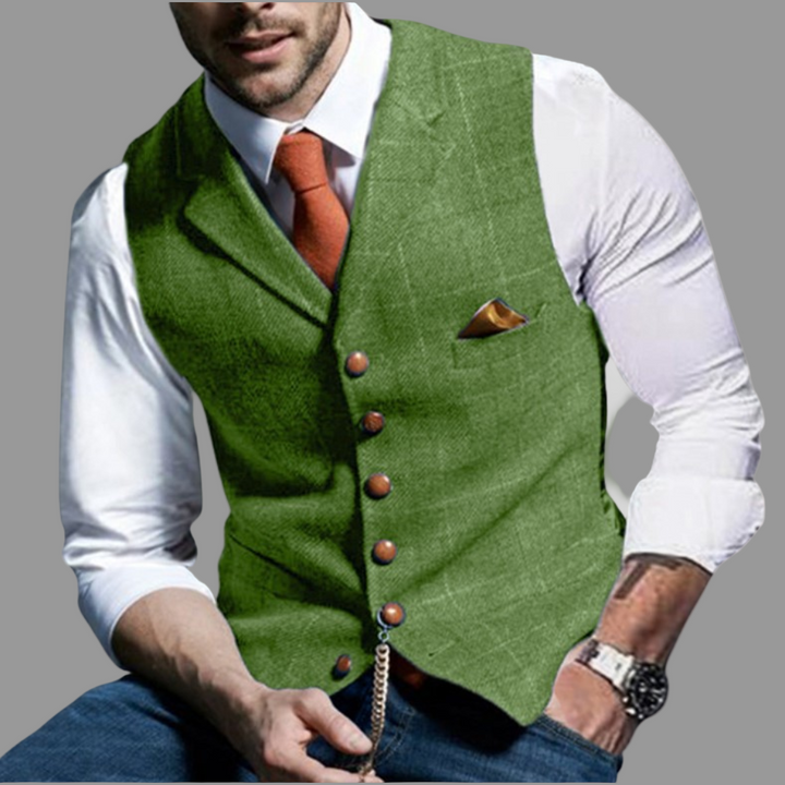 Stylish men's formal vest, double-breasted and V-neck, a key piece for wedding and business fashion.