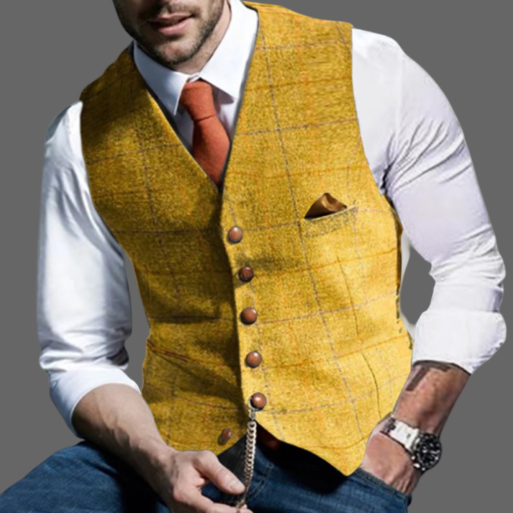 Classic men's tailored vest, double-breasted with a V-neck, suitable for all-season formal and business wear.