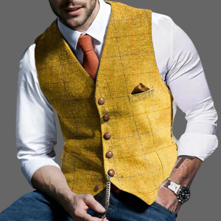 Classic men's tailored vest, double-breasted with a V-neck, suitable for all-season formal and business wear.