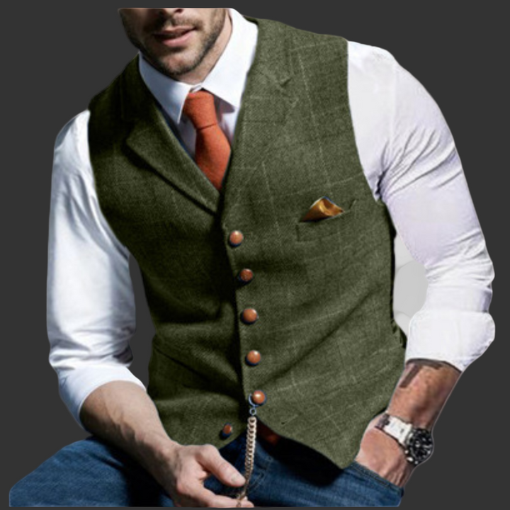 Sophisticated double-breasted V-neck vest for men, adding elegance to any formal or wedding ensemble.