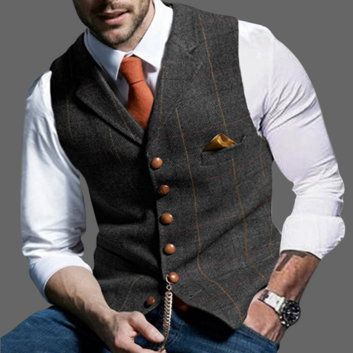 Men's double-breasted formal vest with a flattering V-neck, versatile for business, weddings, and formal events.