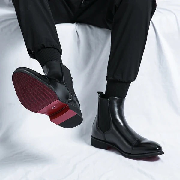 Stylish men's red ankle boots. Durable & comfortable smart casual footwear, ideal for everyday versatility.