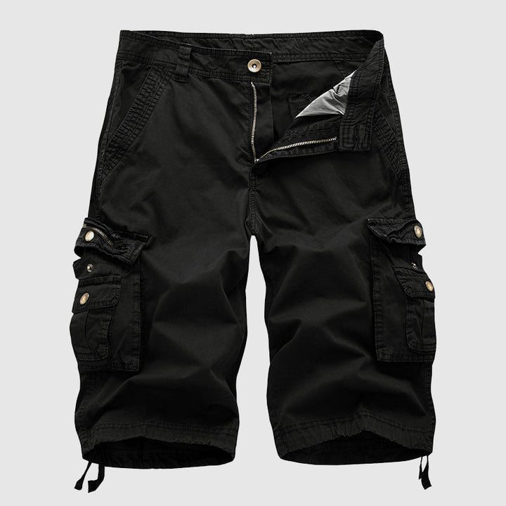 Rugged men's explorer shorts, knee-length, durable fabric, ideal for outdoor comfort.