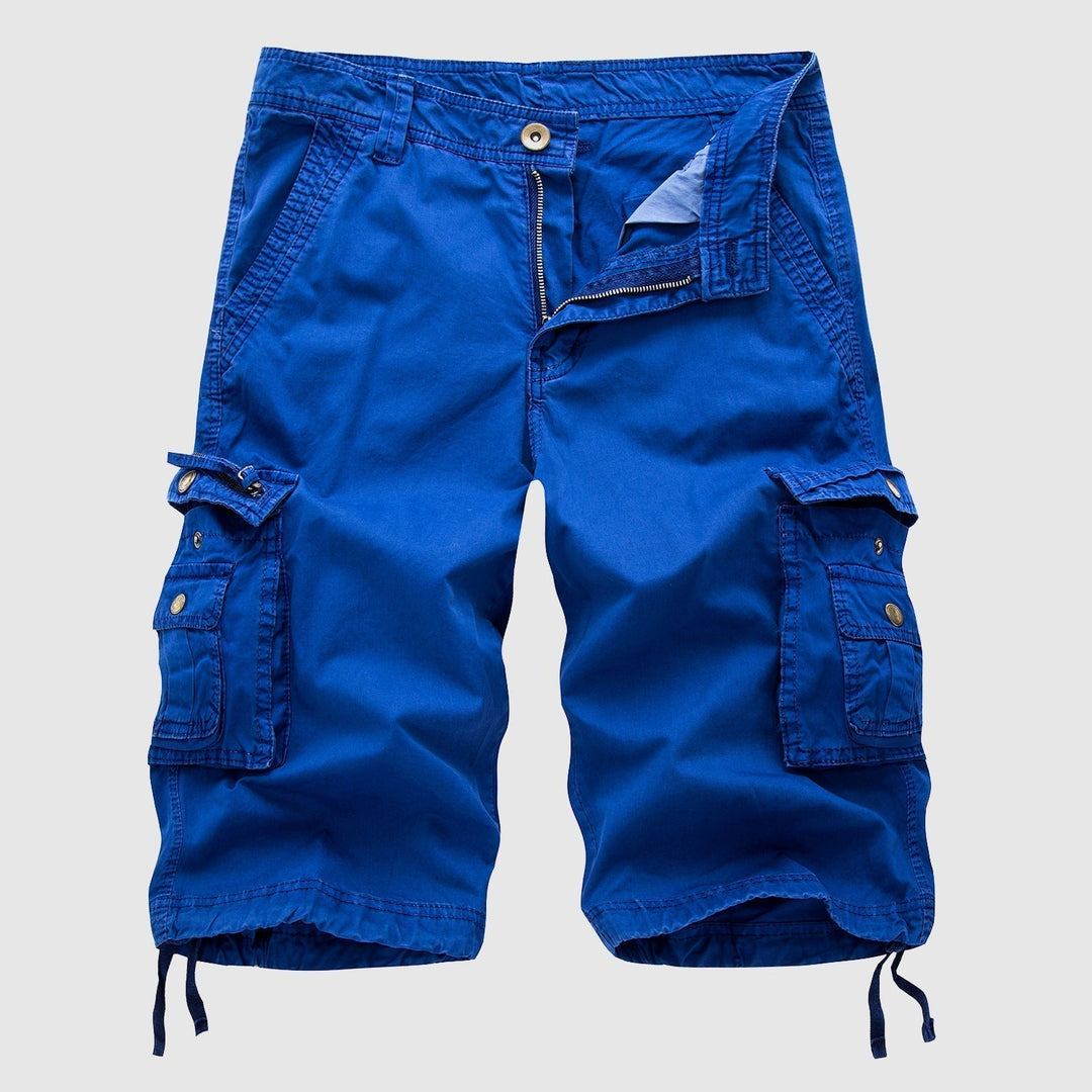 Practical men's utility shorts, knee-length cargo design, comfortable & sturdy.