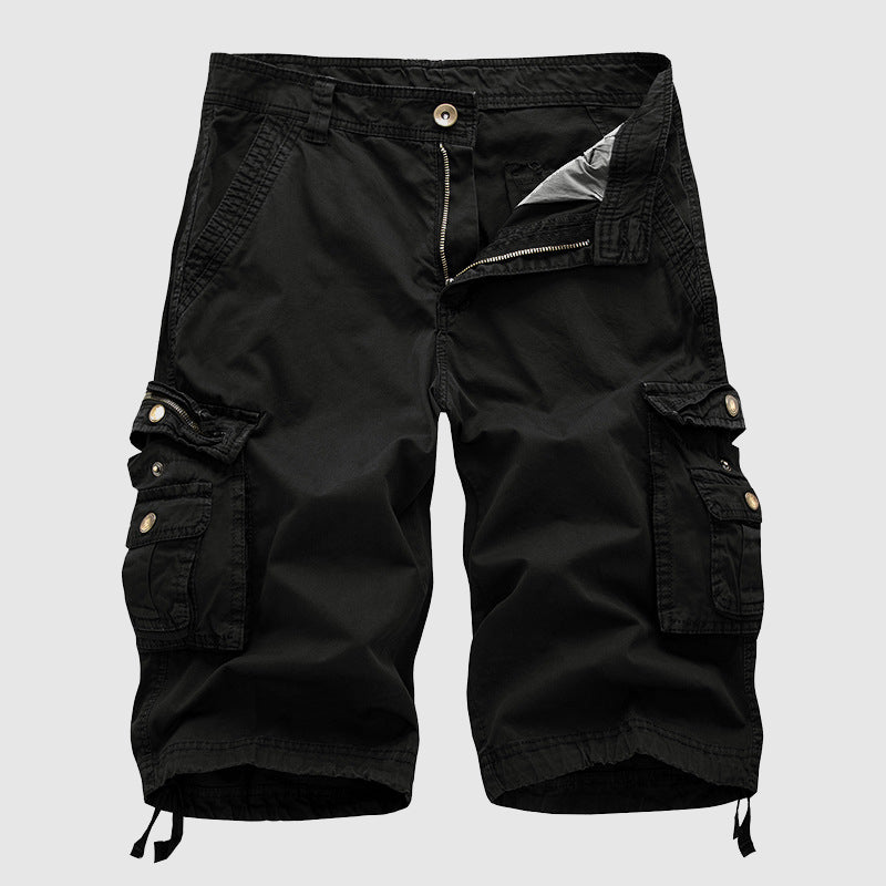 Knee-length men's cargo shorts, tough and comfortable for summer adventures.