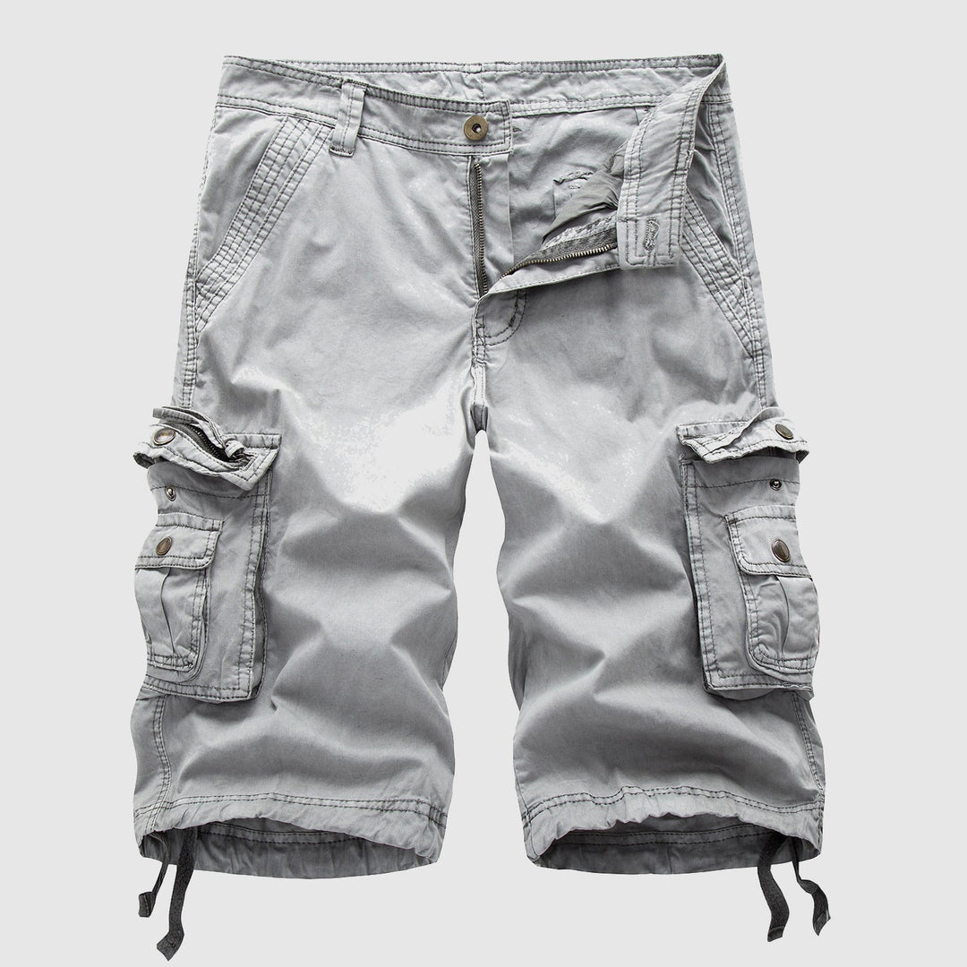 Durable knee-length men's utility shorts, ideal for summer fashion & daily wear.