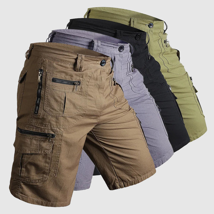 Stylish men's knee-length cargo shorts, durable with ample utility pockets.