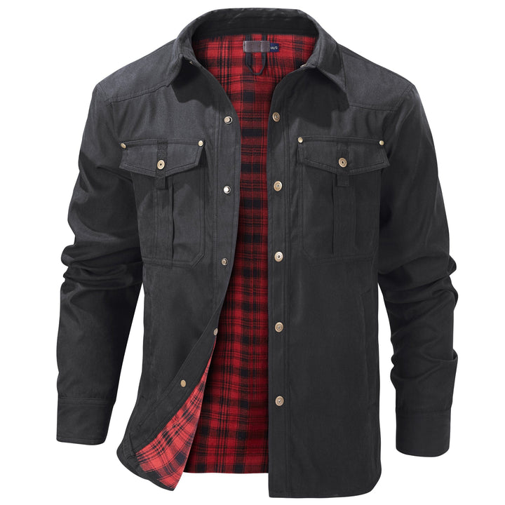 Men's durable outdoor jacket, warm insulated lining for winter protection.