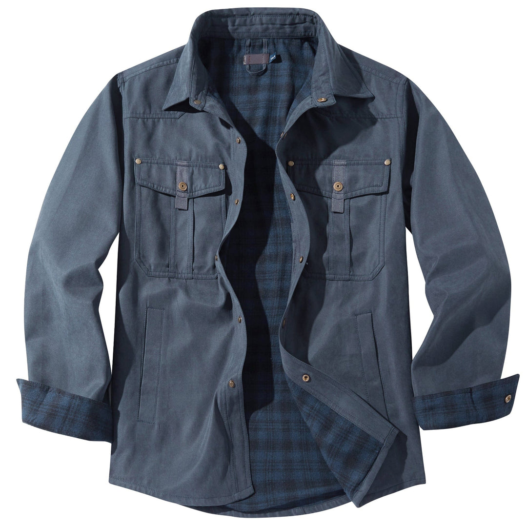 Dark-colored men's durable jacket, a classic piece for any cold weather wardrobe.