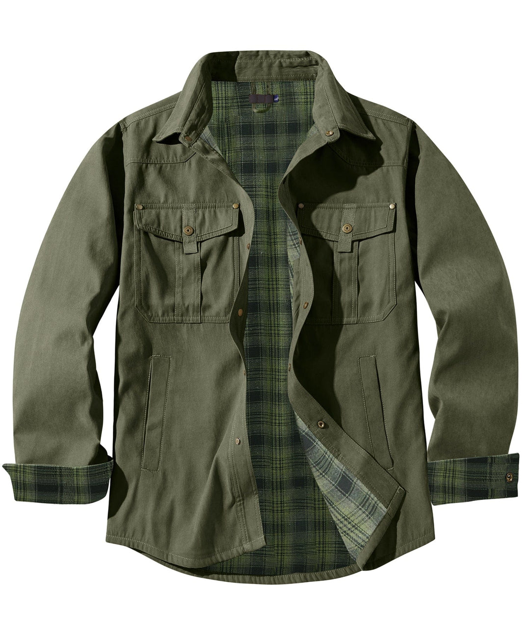 Side profile of a men's rugged insulated jacket, showcasing its comfortable fit.