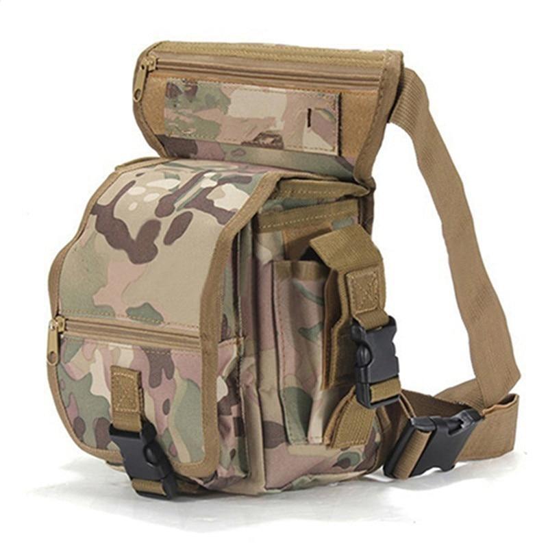 Men's durable tactical drop leg bag with water-resistant multi-pocket design, perfect for outdoor adventure.