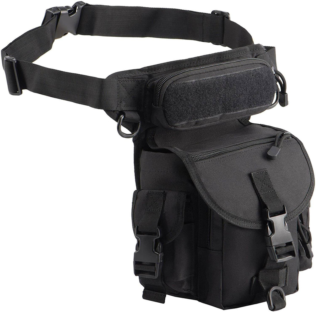 Secure men's tactical drop leg bag, water-resistant with multiple pockets for organized adventure gear.
