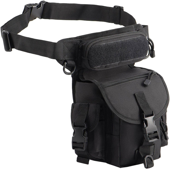 Secure men's tactical drop leg bag, water-resistant with multiple pockets for organized adventure gear.
