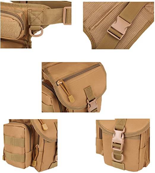 Water-resistant men's tactical drop leg bag, ideal for motorcycle riders, featuring multiple utility pockets.
