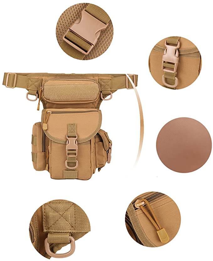 Durable men's tactical travel bag for leg, water-resistant with ample multi-pocket organization.