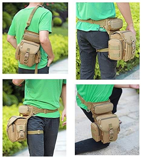 Men's multi-pocket tactical utility drop leg bag, water-resistant for durable outdoor and travel use.
