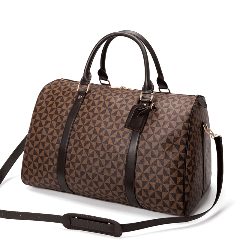 Men's stylish duffel bag in faux leather, ideal weekend accessory for organized travel journeys.