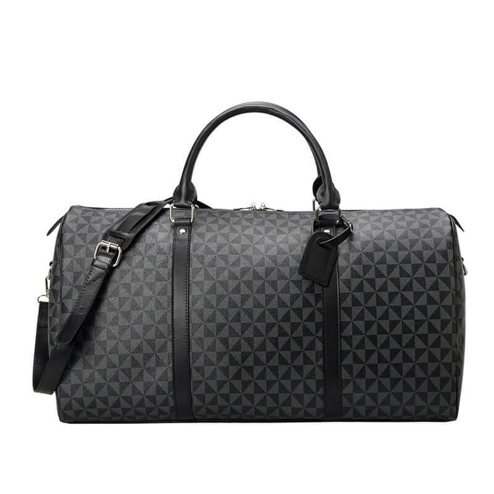 Sleek men's duffel bag, durable travel gear perfect for organized journeys and stylish weekend trips.