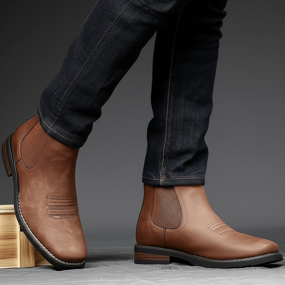 Premium brown leather men's Chelsea boots, versatile for elegant dress or smart casual occasions.