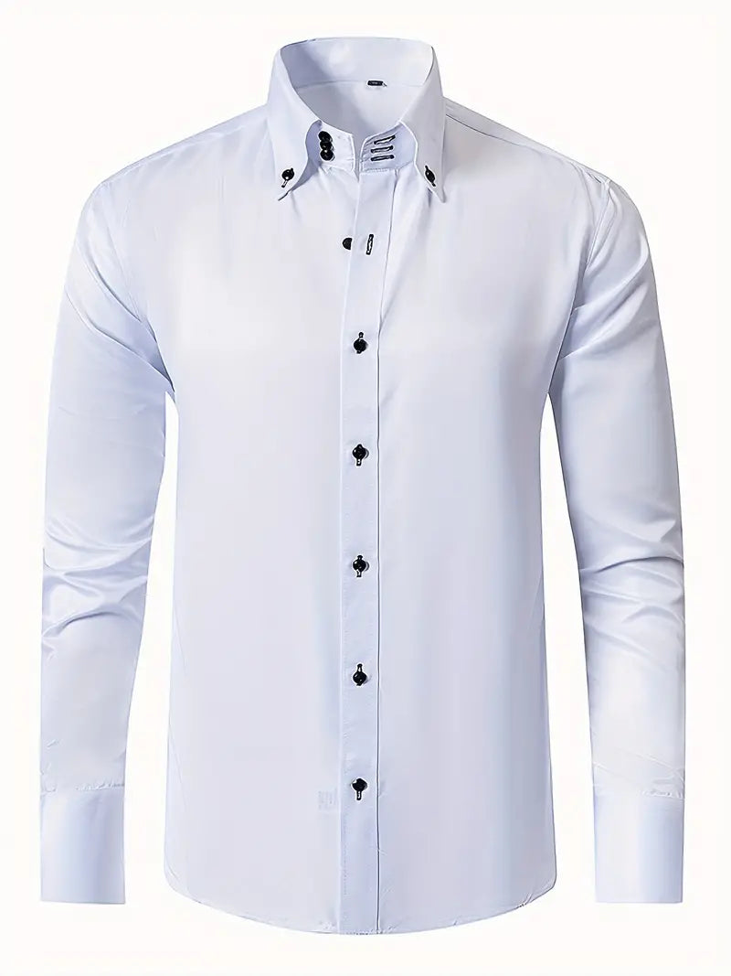 Men's elegant formal white button-up dress shirt for professional business attire & tailored fit.