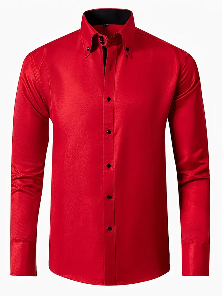 Tailored fit men's button-up shirt, elegant and versatile for business meetings & formal events.