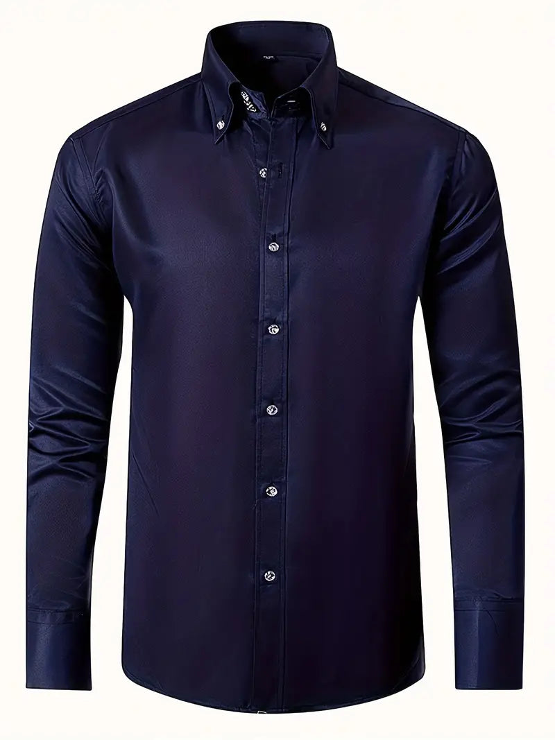 Professional men's formal dress shirt, easy care fabric, ideal for office & sophisticated attire.
