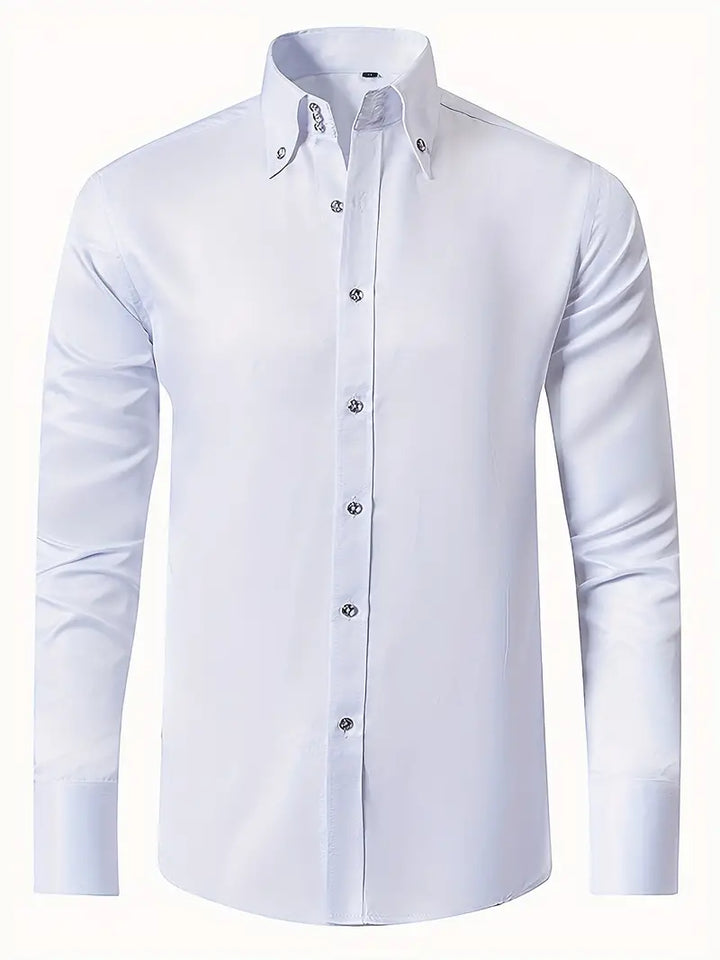 High-quality men's elegant dress shirt, long sleeve, classic style for professional business wear.