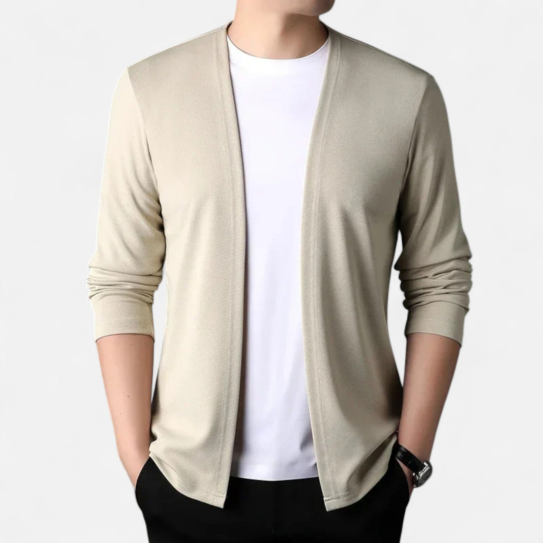 Versatile men's elegant long-sleeve cardigan cloak, perfect for sophisticated autumn-winter layering.