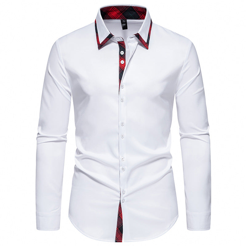 Classic men's long-sleeve shirt, perfect for formal or office settings, distinguished by its checkered collar.
