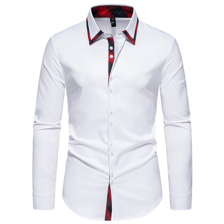 Classic men's long-sleeve shirt, perfect for formal or office settings, distinguished by its checkered collar.
