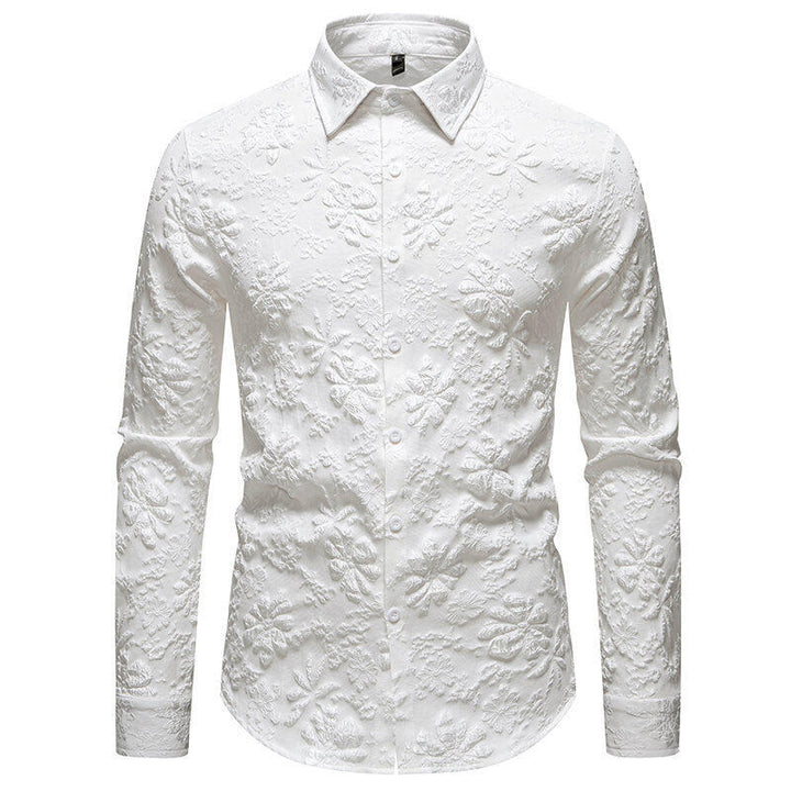 Premium men's long sleeve shirt with exquisite floral embroidery, embodying unique men's fashion.