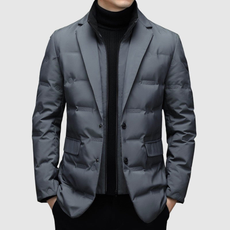 Stylish men's padded winter coat, regular fit. Features zipper & button-up closure for warmth and elegance.