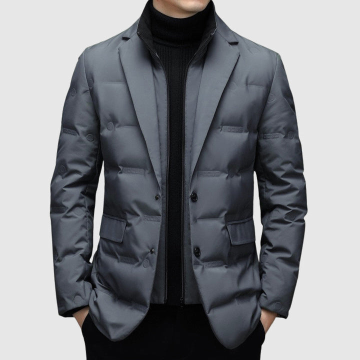 Stylish men's padded winter coat, regular fit. Features zipper & button-up closure for warmth and elegance.