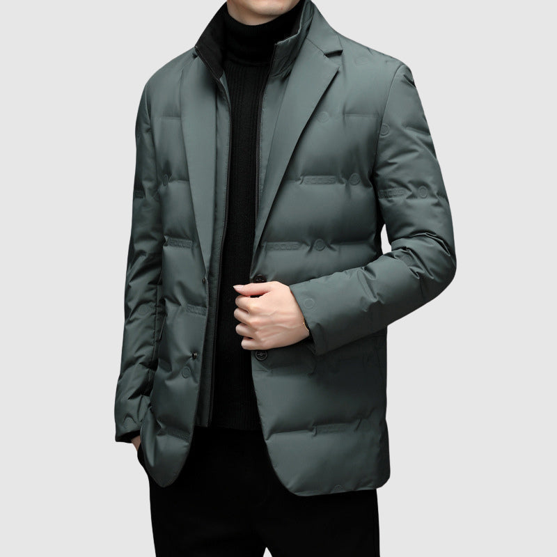 Men's stylish padded winter jacket with premium down filling. Elegant & warm outerwear for severe cold.