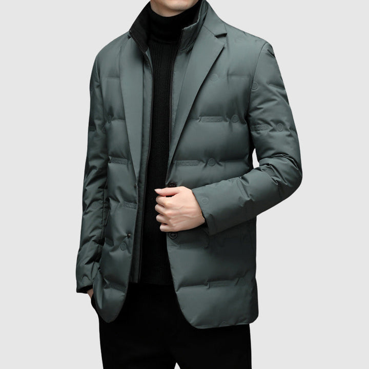 Men's stylish padded winter jacket with premium down filling. Elegant & warm outerwear for severe cold.